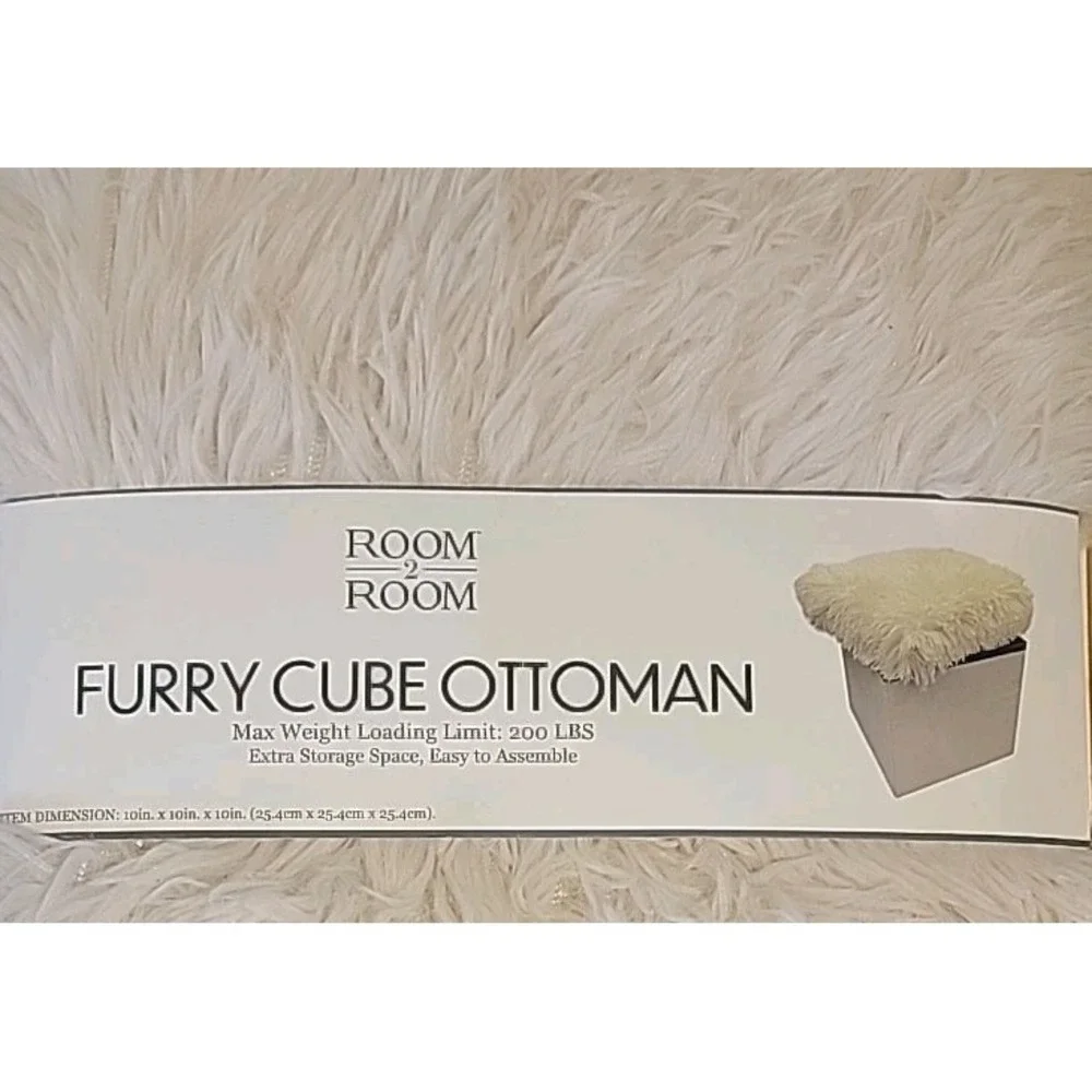 Hollywood Glam Furry Ottoman Modern Cube Faux Fur Home Décor Footrest Stool